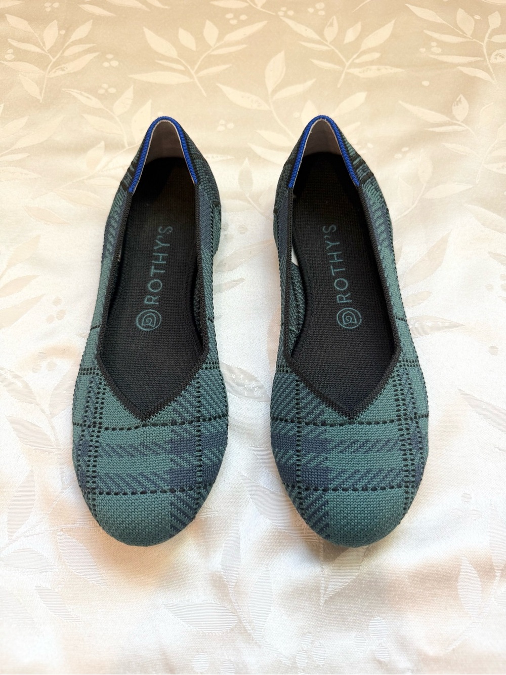 Rothy's Green Plaid Knit Ballet Flats
